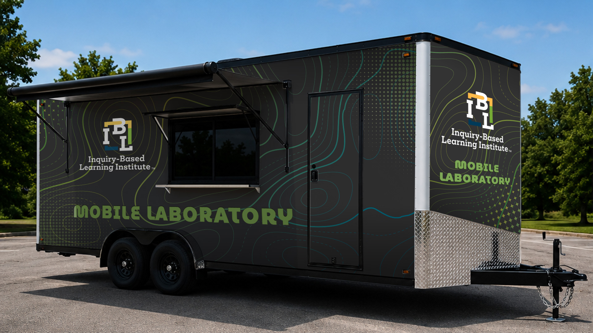 Outside of Mobile Laboratory gray trailer with window